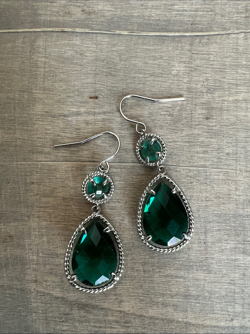 Silver-Tone Deep Green Faceted Drop Earrings - Picture 8 of 8